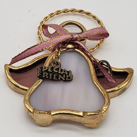 𝅺Stained Glass Pink White Clear Gold Special Friend Angel Ornament - Picture 11 of 12